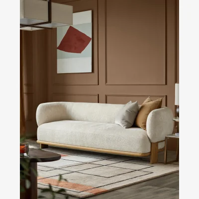 Danetti Florence natural fabric with light wood 2 seater sofa