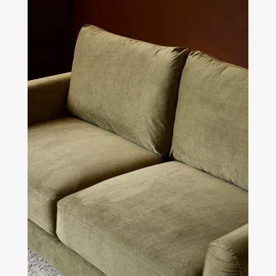 Danetti Jacob olive green velvet dark wood 3 seater sofa