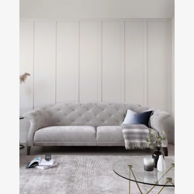 Danetti Luxe Large 3 Seater Light Grey Fabric Chesterfield Sofa
