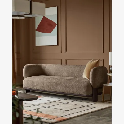 Danetti Florence mocha fabric with dark wood 2 seater sofa