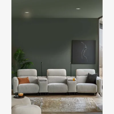 Danetti Kenzie light grey fabric recliner 3 seater sofa with console