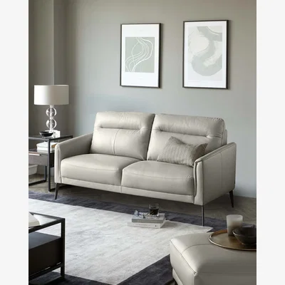 Danetti Brooks Light Grey Leather 2 Seater Sofa