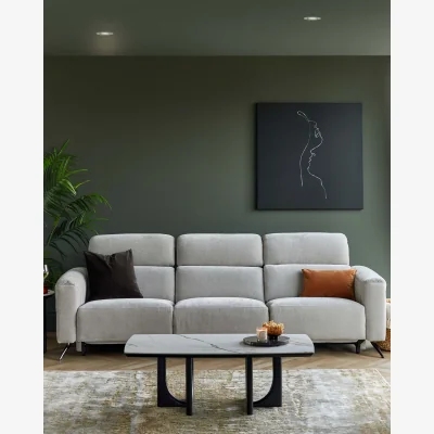 Danetti Kenzie light grey fabric recliner 3 seater sofa