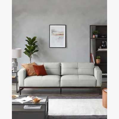 Danetti Colton Natural Grey Leather 3 Seater Sofa