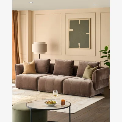 Danetti Lillian mocha fabric 3 seater sofa