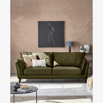 Danetti Otto olive green velvet 3 seater sofa