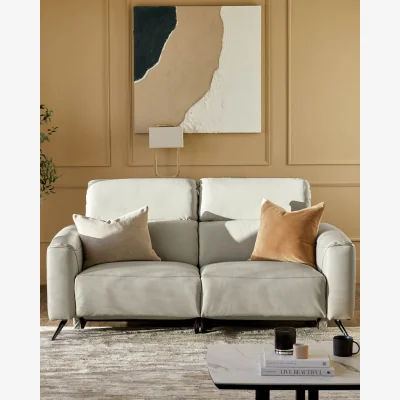 Danetti Kenzie Natural Grey Leather Recliner 2 Seater Sofa