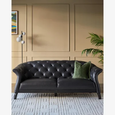 Danetti Luxe black leather 2 seater sofa