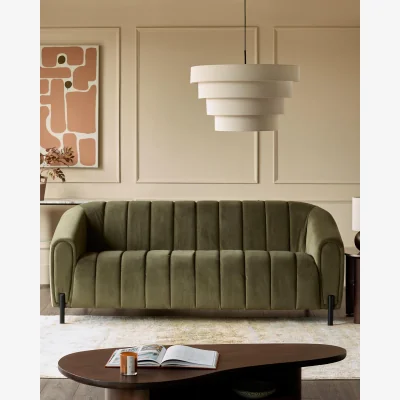 Danetti Kendra olive green velvet 3 seater sofa