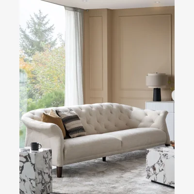 Danetti Luxe ivory chenille 3 seater sofa