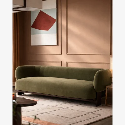 Danetti Florence olive green chenille with dark wood 3 seater sofa
