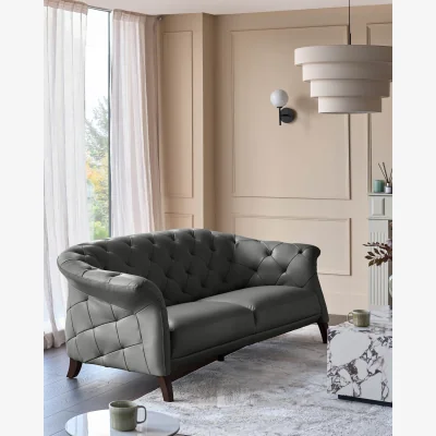 Danetti Luxe Dark Grey Real Leather 2 Seater Sofa