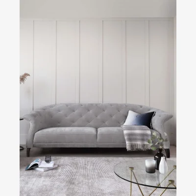Danetti Luxe Modern Large 3 Seater Mid Grey Fabric Chesterfield Sofa