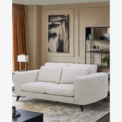Danetti Quinn natural fabric dark wood 3 seater sofa