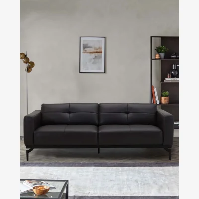 Danetti Colton black leather 3 seater sofa