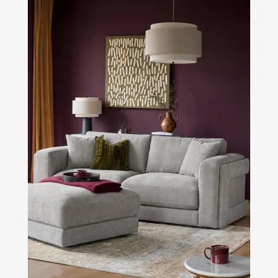 Danetti Lynetta natural grey chenille 3 seater sofa with footstool