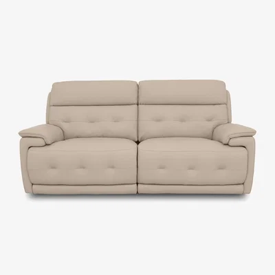 Furniture Village Brescia Leather 3 Seater Sofa with Power Recliner - NC Pebble