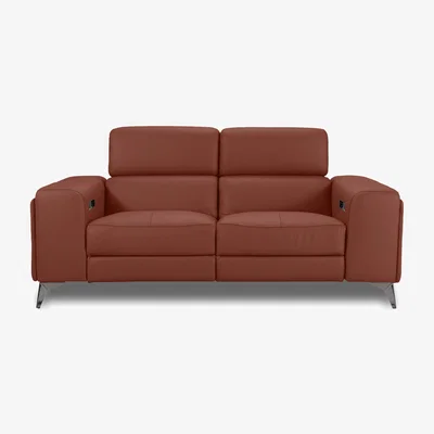 Furniture Village Action Leather 2 Seater Sofa with Power Recliner - Red Maple