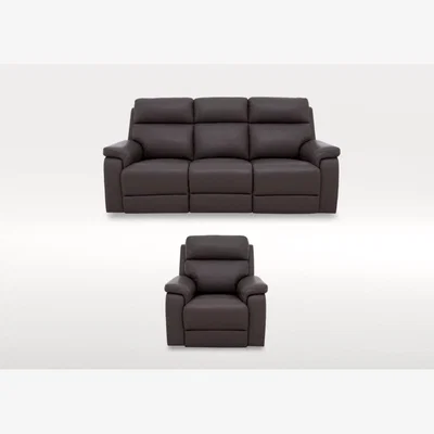 Furniture Village Raven 3 Seater Leather Power Recliner Sofa and Leather Power Recliner Armchair Set - Elephant