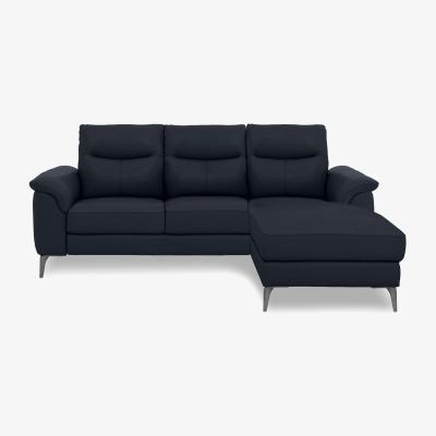 Furniture Village Morgan Leather 3 Seater Sofa with Right Hand Facing Chaise End - Montana Navy