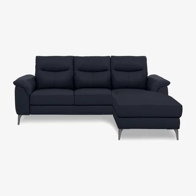 Furniture Village Morgan Leather 3 Seater Sofa with Right Hand Facing Chaise End - Montana Navy