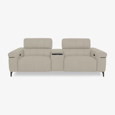 Furniture Village Homestage Fabric 3 Seater Power Recliner Media Sofa with Console and Power Headrests - R32 Light Khaki