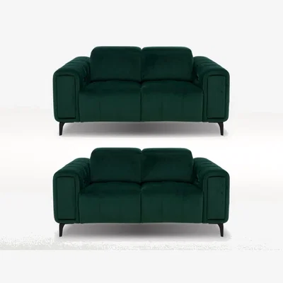 Furniture Village Elphaba Two 2 Seater Fabric Sofas with Power Recliners and Storage Arms - Bottle Green