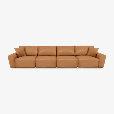 Furniture Village World of Leather - Gemini NC Leather 4 Seater Remote Control Power Glider Sofa - NC Honey Yellow