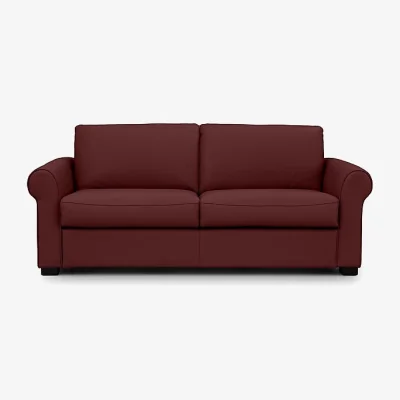 Furniture Village Jaxx Leather Sofa Bed with Scroll Arms - Ruby