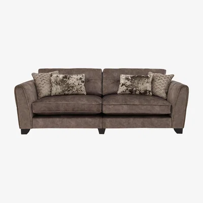 Furniture Village Ariana 4 Seater Fabric Classic Back Split Frame Sofa with Brass Insert - Dapple Chocolate with Brass Insert