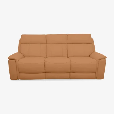 Furniture Village Comfort Story - Chill BV Leather 3 Seater Power Recliner Sofa - BV Honey Yellow