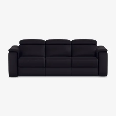 Furniture Village Canto 3 Seater 3 Cushion Leather Recliner Sofa with Headrests and Power Lumbar - Torello Nero - Sofas and Armchairs - In Time for Christmas