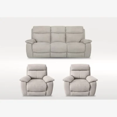 Furniture Village Echo 3 Seater Fabric Power Recliner Sofa and 2 Armchairs Set - Silver