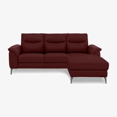 Furniture Village Morgan Leather 3 Seater Sofa with Right Hand Facing Chaise End - Montana Ruby