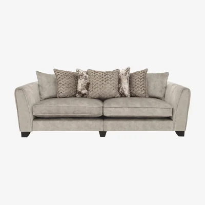 Furniture Village Mariah 4 Seater Fabric Pillow Back Split Frame Sofa with Chrome Insert - Dapple Cream with Chrome Insert