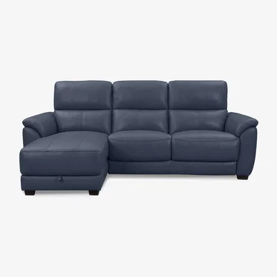 Furniture Village World of Leather - Saffron BV Leather 3 Seater Sofa with Storage Left Hand Facing Chaise End - BV Ocean Blue