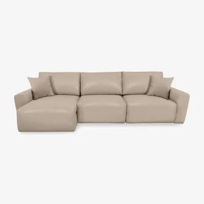 Furniture Village World of Leather - Gemini NC Leather 3 Seater Remote Control Power Glider Sofa with Left Hand Facing Chaise Storage - NC Pebble