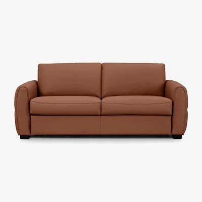 Furniture Village Jaxx Leather Sofa Bed with Arch Arms - Butterscotch