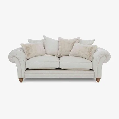 Furniture Village Boutique Collection - Blenheim 3 Seater Scatter Back Sofa - Darwin Ivory with Oak Feet