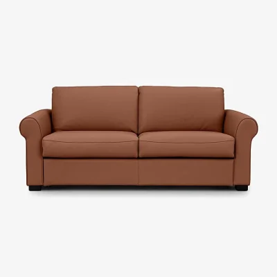 Furniture Village Jaxx Leather Sofa Bed with Scroll Arms - Butterscotch