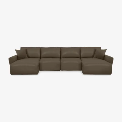 Furniture Village World of Leather - Gemini NC Leather U-Shaped Remote Control Power Glider Sofa with Double Storage Chaises