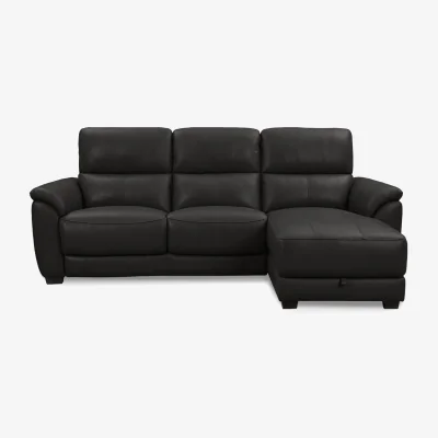 Furniture Village World of Leather - Saffron BV Leather 3 Seater Sofa with Storage Right Hand Facing Chaise End - Shale Grey