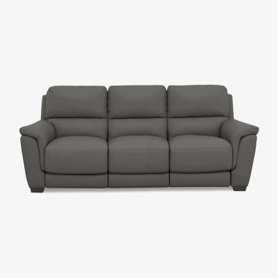 Furniture Village Compact Collection Medio 3 Seater NC Leather Sofa with Power Recliner - Charcoal Grey