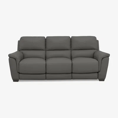 Furniture Village Compact Collection Medio 3 Seater NC Leather Sofa with Power Recliner - Charcoal Grey