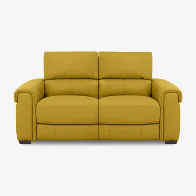 Furniture Village Nixon Leather 2 Seater Sofa with Power Recliner - Yellow