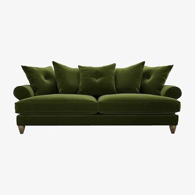Furniture Village The Lounge Co. - Bronwyn 4 Seater Fabric Scatter Back Foam Fill Sofa With Vintage Oak Feet - Woodland Moss