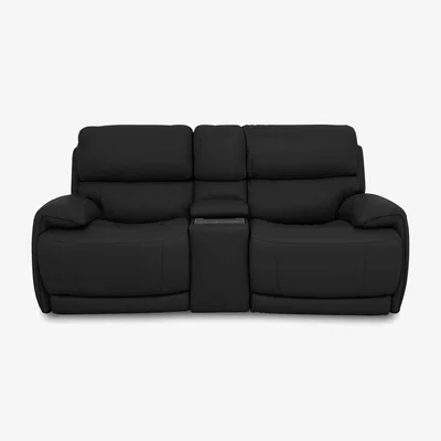 Furniture Village Link BV Leather 2 Seater Power Recliner Sofa with Power Headrests and Cupholders - Classic Black