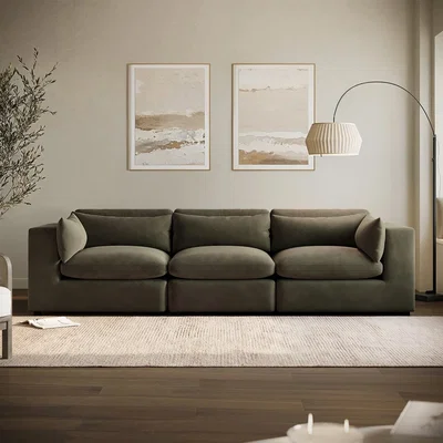 Furniture123 Large Khaki Green Velvet 4 Seater Sofa - Hudson