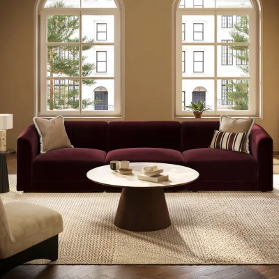 Furniture123 Burgundy Velvet Curved Modular 4 Seater Sofa - Laine