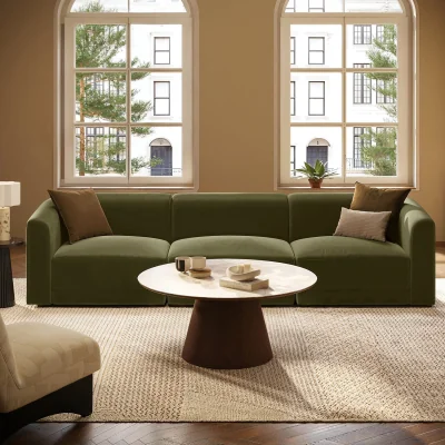 Furniture123 Olive Green Velvet Curved Modular 4 Seater Sofa - Laine